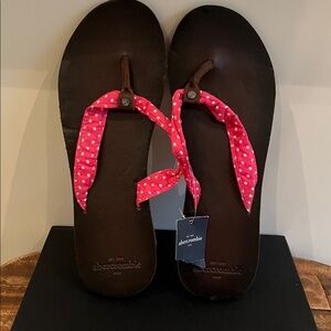 Abercrombie & Fitch Brown Footbed Sandals with Pink Polka Dot Wrap Straps